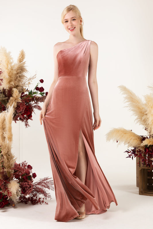 Sheath Sweep-Brush Train Velvet Bridesmaid Dress Formal Dresses CB0537